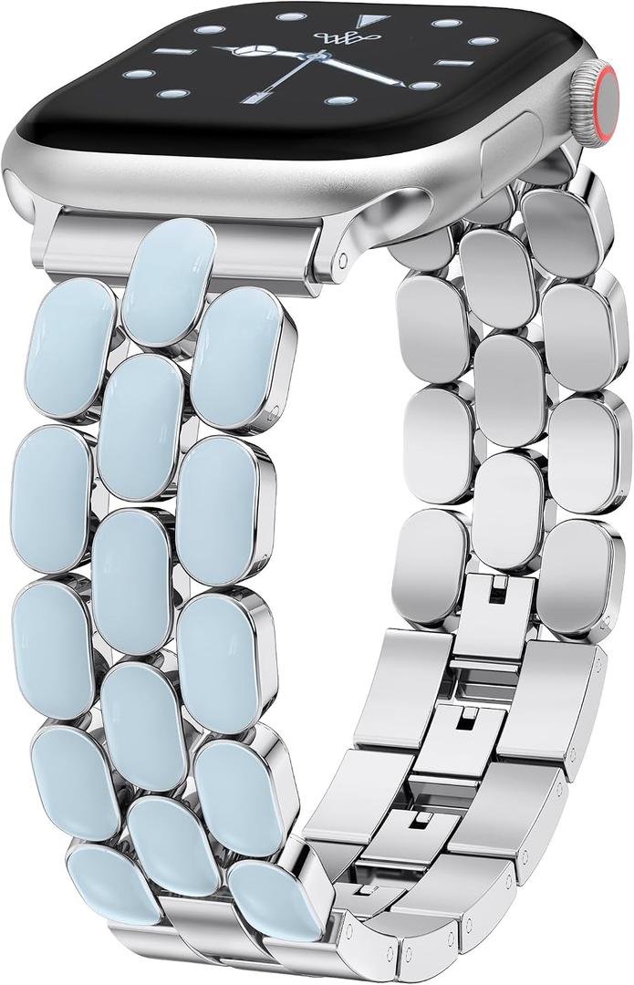 Wearlizer Metal Band Compatible with Apple Watch Bands for Women 40/38/41/42/44/45/46/49mm, Enamel Stainless Steel Strap for iWatch Series 11-1 SE/Ultra