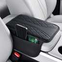 ESKONKE [Upgraded] Car Center Console Cover with 2 Storage Bags - Premium Nappa Leather Armrest Cover, Scratch & Wear Resistant, Waterproof Car Interior Accessories (Upgrade - Black)