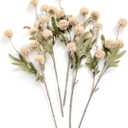 Ling's moment Pompon Mum Artificial Flower, 5pcs Faux Silk Mini Chrysanth with Stems, Bulk Fake Wedding Filler Flowers for DIY Bouquet Centerpieces Arrangements Shower Decorations, Beige