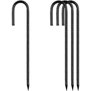Rebar-Stakes-12-Inch, Ground Stakes Heavy Duty J-Hook Black Coated Anti-Rust Heavy Duty Ground Anchors for Garden Dog Fence Chicken Coop Christmas Decorations Deer Fence 4pcs