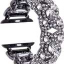 VIQIV Bling Bands for Compatible with Apple Watch 38/40/42/44/41/45/46/49mm Ultra Iwatch Series 11 10 9 8 7 6 5 4 3 SE SE2, Diamond Rhinestone Stainless Steel Metal Bracelet Wristband Strap for Women (Black)