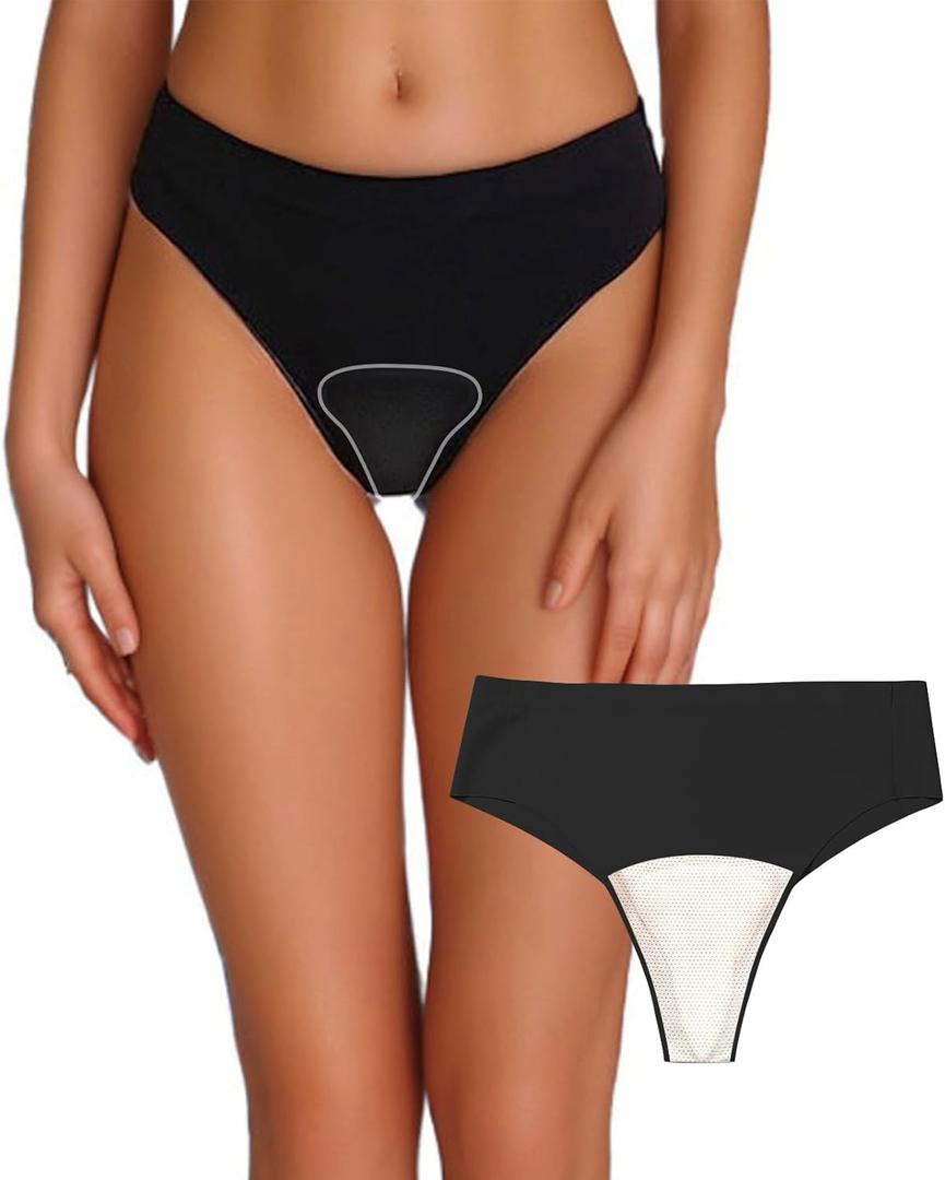 Camel Toe Cover Thong/Camel Toe Concealer Underwear/CamelToe Hider Built in Latex Cover to Hide Feminine Lines (Black)