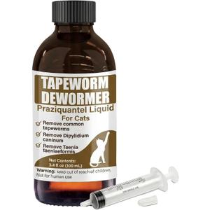Tapeworm Dewormer for Cats & Kittens  Praziquantel Liquid 100 mL for Cats 6 Weeks & Older, Include 3 ml Dropper with Cap