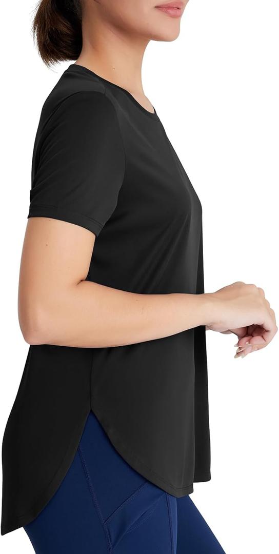 Women's Short Sleeve Workout Tops Moisture Wicking Cooling Shirts UV Protection Quick Dry Athletic Activewear (Black)
