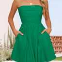 ZESICA Women's Summer Strapless Mini Dress 2026 Casual Off Shoulder A Line Swing Boho Beach Vacation Party Short Dresses (Green, XL)