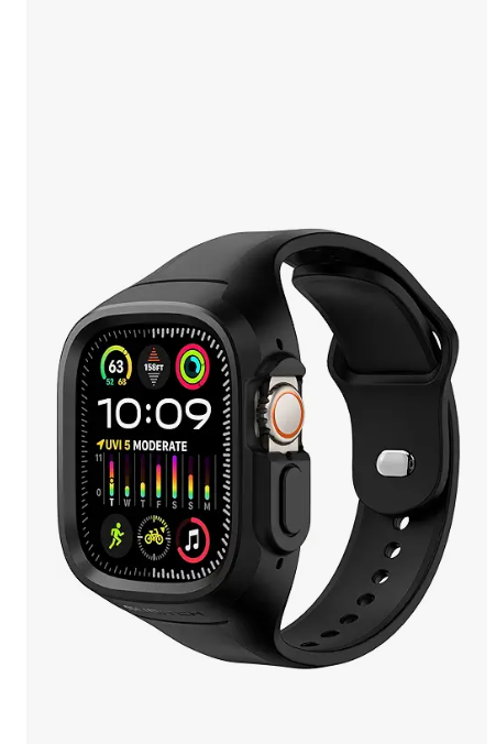 SURITCH Sport Band for Apple Watch Ultra 3/2/1 Case with Band 49mm, Soft Silicone Shockproof Rugged Protective Replacement Strap with Case for Women Men, Black