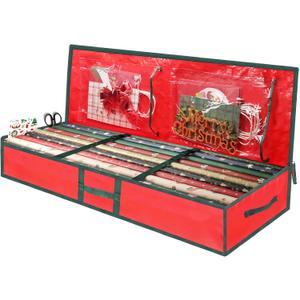 10 x Christmas Gift Wrapping Paper Organizer Storage Bags,Plastic Container for Holiday Supplies & Accessories, Gift Bag Organizer, Under Bed Wrapping Paper Storage (Red)