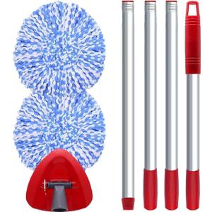 Small Spin Mop Replace Head Compatible with O-Cedar RinseClean 2 Tank, Mop Replacement Head Handle Base, 2 Microfiber Head Refills+1 Stick(30-58") +1 Base Combo Set (Blue)