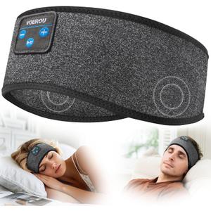 Voerou Sleep Headphones Wireless Bluetooth Headband, Sweat Resistant Sports Headband with Ultra-thin Stereo Speakers for Side Sleepers Sleeping Workout Yoga Running Meditation Unique Gifts Cool Gadget (Black&Grey)