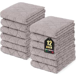 Homaxy 12 Pack Dish Towels for Kitchen (10 x 20 Inches, Grey), Super Soft and Absorbent Coral Velvet Dish Cloths for Washing Dishes, Nonstick Oil Fast Drying Microfiber Cleaning Cloth