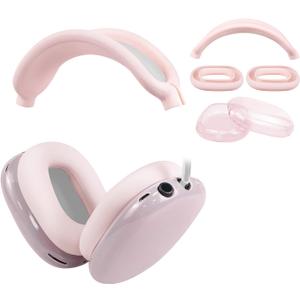 SOULWIT Protective Kit for AirPods Max, Headband Cover + TPU Case Protector + Silicone Ear Pads Cover, Sweatproof Accessory, Easily Washable, Anti-Scratch (Pink)