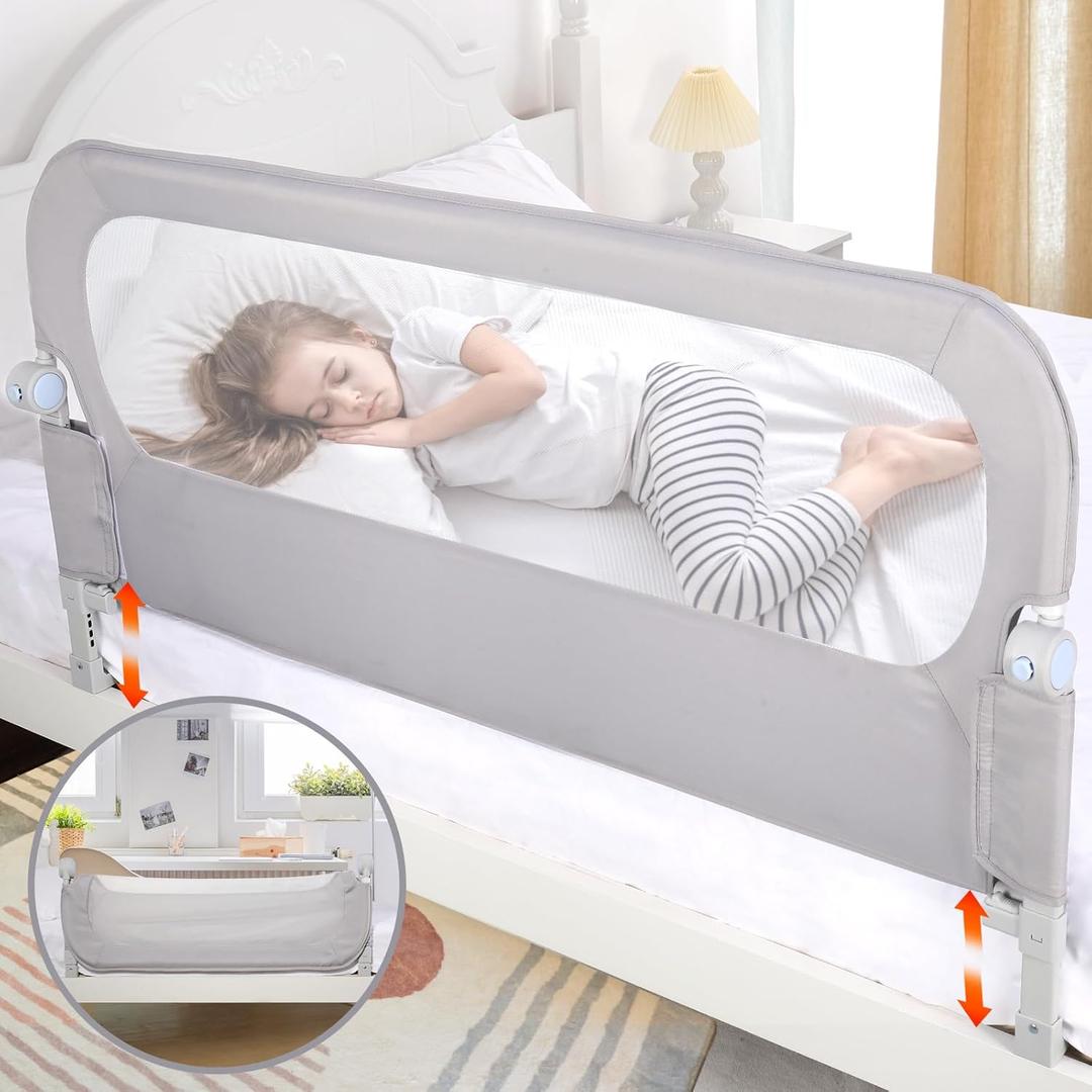 Baby Bed Rail Guard for Toddlers - 47" Toddler Bed Side Rails for Twin, Full, Queen Bunk Size Bed Swing Down Bedrail Extral Tall Child Safety Side Railing Guards for Kids (47 Inch, Grey)