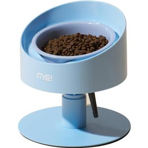 MS!MAKE SURE Adjustable Raised Cat Bowls, Ceramic Elevated Cat Bowls, Pet Bowl with Anti - Slip Rubber Pad, Leak - Proof, Lead & Cadmium Free, Whisker - Friendly, for All Life Stages of Age Blue