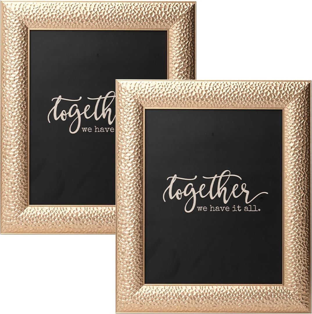 ArtbyHannah 8x10 Inch Gold Picture Frame, Elegant Modern Wedding Photo Frames with Real Glass, Golden Vintage Pictures Framed for Tabletop Display or Wall Hanging (Set of 2)