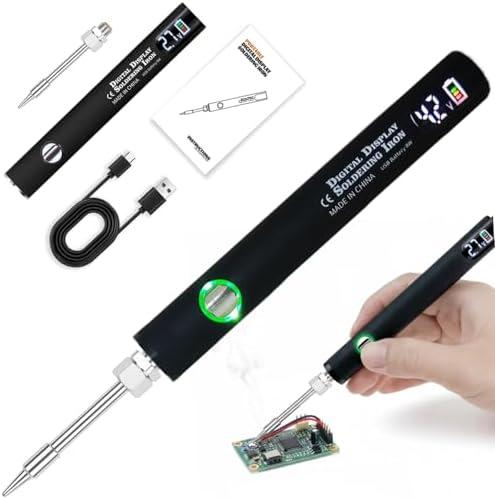 USB Rechargeable 650mAh Cordless Soldering Pen, Universal Threaded Soldering Iron with Adjustable Voltage & LED Display, Portable Soldering Kit for Home Appliance Repair (Black)