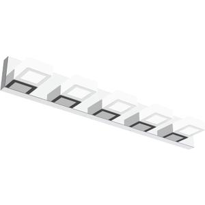 Ralbay Dimmable, 5 Lights Modern LED Light Fixtures Acrylic Stainless Steel Chrome Bathroom Vanity Wall Lighting Over Mirror (34 inch, Chrome-Dimmable)