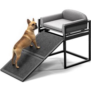 Pet Stairs Ramp Doggie Stairs with Seat,Extra Wide Seat Mate Chair Ramps Puppy for High Bed Couch Office,Non Slip Dachshunds Ladder,Pet Step for Small Dogs,Cat Ladder Grey(Hold Up to 100 lbs) (Gray)