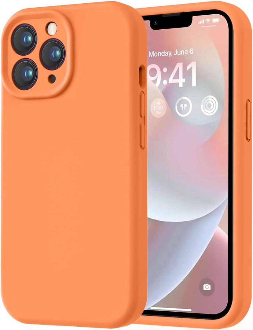 LOVE 3000 Designed for iPhone 13 Pro Max Case, Premium Silicone with [Soft Anti-Scratch Microfiber Lining] Shockproof Protective Phone Case for Men Women Girls 6.7", Bright Orange