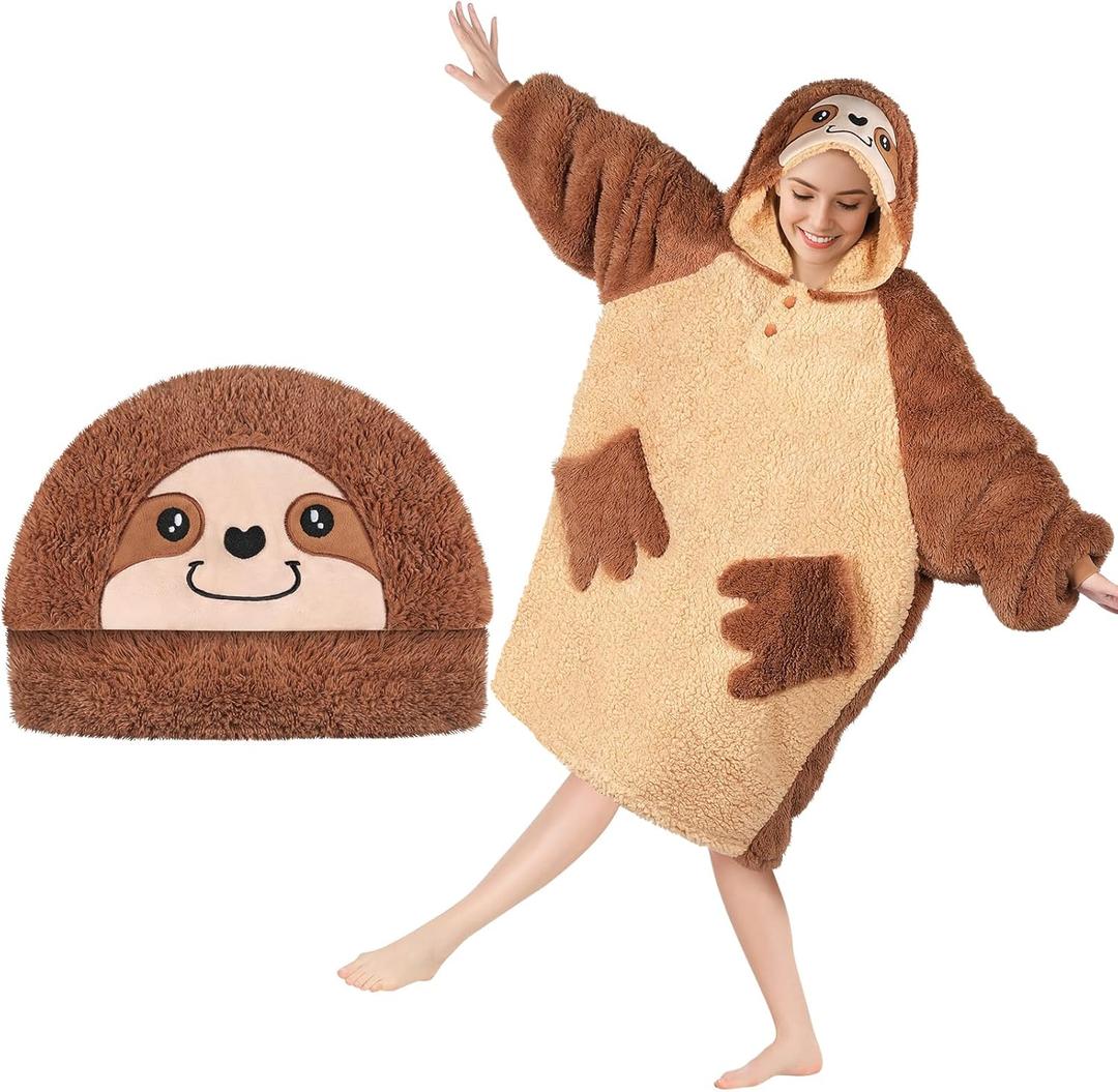 Animal Blanket Hoodie for Adults, Oversized Sweatshirt With Pockets & Sleeves, Soft Sherpa for Warmth, Ideal Gifts for Women,