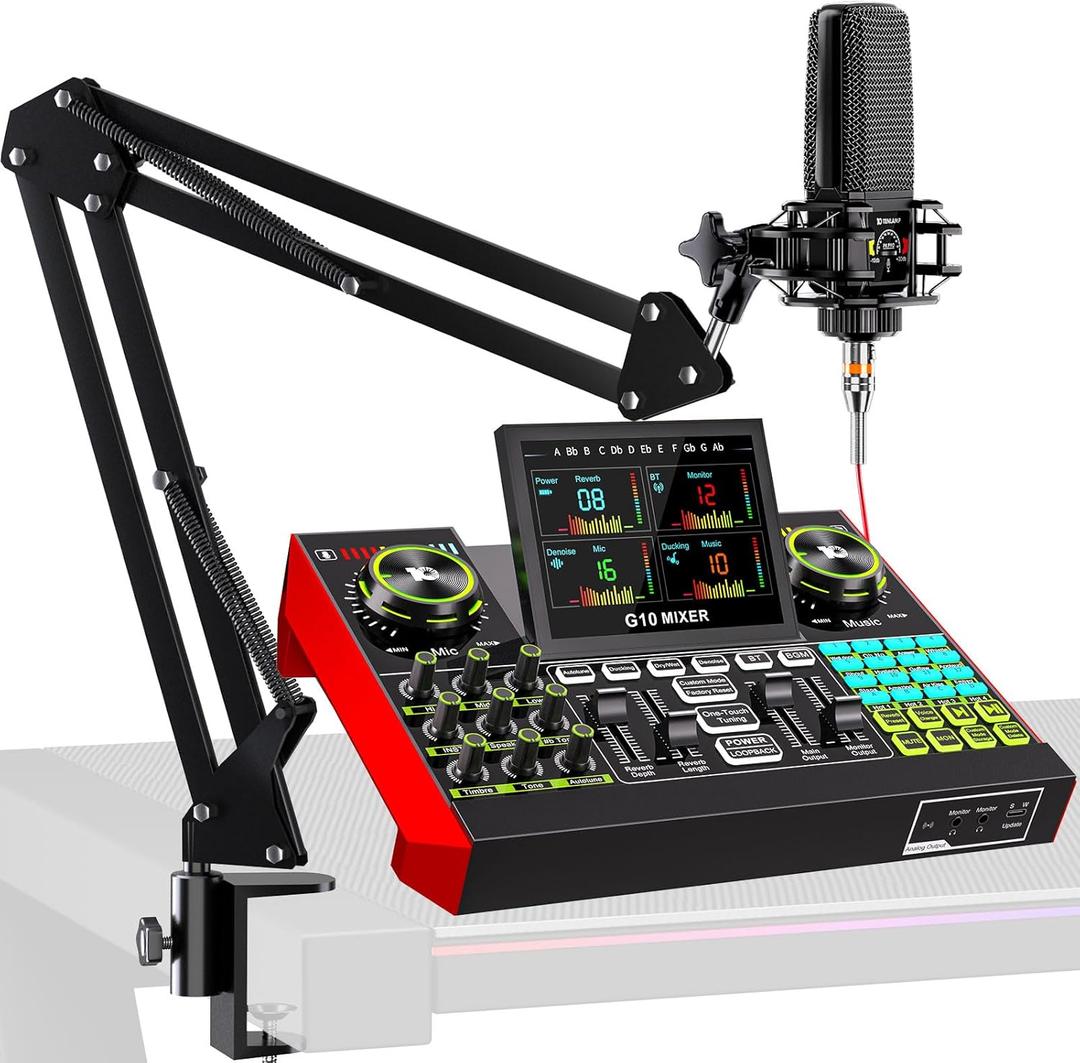 Podcast Equipment Bundle with 3.5mm Condenser Microphone for Pc/Phone Live Streaming Singing Gaming, Podcast Microphone Bundle with Live Sound Board Audio Mixer Denoise,DJ Sets
