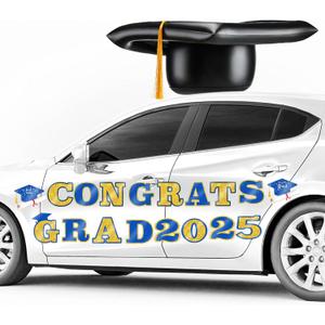 2025 Graduation Car Decorations 23'' Large Inflatable Grad Cap Car Decors Congrats Grad Letters Bulk Class of 2025 PVC Inflatable Cap for Senior High School Collage Prom Party Decors(Blue, Gold)