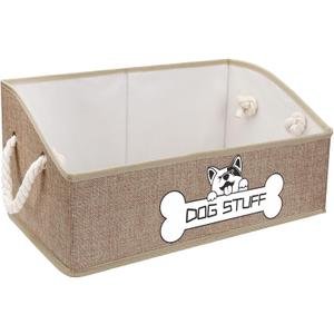 Collapsible Fabric Dog Toy Box and Storage Bin With Handle - Trapezoid Basket Chest Organizer for Pet Toys, Blankets and Accessories,Yellow