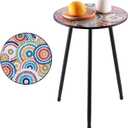 1 Pack Metal Outdoor Side Table Small Outside Round End Table for Patio Modern Accent Garden Corner Table for Small Spaces, Balcony, Porch, Weather-Resistant, Plant Stand Indoor (Colorful)