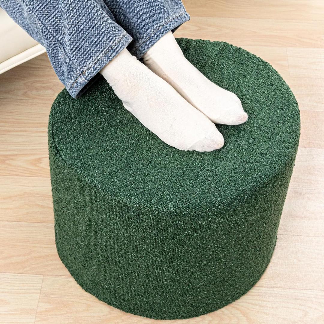 Asuprui Supportive Boucle Pouf Ottoman and Foot Rest Elevate Your Living Room Decor with Lightweight Pouf Filler Modern Foam Stuffed Poof Perfect to Rest Your Feet Moss Green
