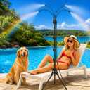 Upgraded Standing Misters for Outside Patio, 6FT Height Adjustable Outdoor Misting System, Portable Cooling Mister with Tripod, Brass Nozzles & 26FT Hose, Sprinkler for Tanning Backyard, Garden, Pets