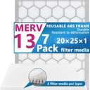 20x25x1 MERV 13 Air Filter,AC Furnace Air Filter,Reusable ABS Plastic Frame, 7 Pack Replaceable Filter Media (Actual Size: 19 3/4" x 24 3/4" x 3/4")