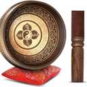 Tibetan Singing Bowl Set - Easy To Play Authentic Handcrafted For Meditation Sound Chakra Yoga Healing 4 Inches By Himalayan Bazaar (Brown and Maroon)