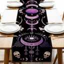 Halloween Moon Phase Solar Eclipse Table Runner, Purple Eclipse of The Sun Kitchen Dining Table Decoration, Funny Astronomy Burlap Indoor Outdoor Home Decor Party Supply 13 x 36 Inches