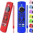 OneBom (2pcs) Silicone Remote Cover for Firetv 4K Max (2nd)/ Insignia/Pioneer/Toshiba/Omni (QLED) Series, Anti-Slip Protective Case with Same Color Lanyard (Blue&Red)