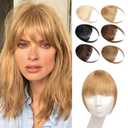Bangs Hair Clip in Bangs,100% Human Hair Fake Bangs Clip on Bangs Blonde,Faux Bangs Clip in Hair Extensions,French Bangs Fringe With Temples Hairpieces Curved Bangs for Daily Wear