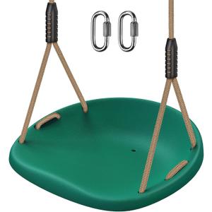 SELEWARE Plastic Swing Seat, Non Slip Tree Swing Replacement with Adjustable Rope and 2 Carabiners, Heavy Duty Playground Swing Set Accessories for Adult Kid Indoor Outdoor Backyard, Green
