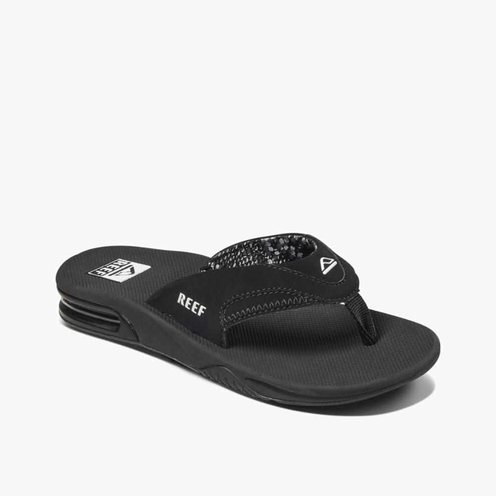 REEF Women's Fanning Bottle Opener Flip Flops (8, Black)