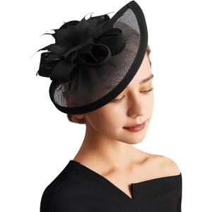 DRESHOW Women Fascinator Hats Tea Party Hat Vintage Pillbox Hat Headband for Cocktail (1 Pc Medium Size: Black)
