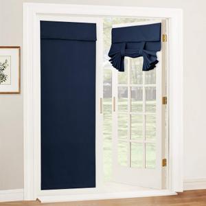 RYB HOME Blackout Tricia Window Door Curtains - Self Sticky Shades Thermal Insulated Light Block French Door Curtain Energy Efficient Double Blind, W 26 x L 69 inches, Navy, 1 Panel