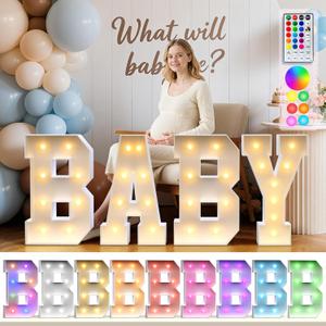 BABY Marquee Letters for Baby Shower Decorations: 18 Colors Marquee Light up Letters 2.3FT Big Oh Baby Letters for Baby Shower Sign for Gender Reveal Boys and Girls Party Decor Backdrop Block Boxes