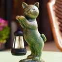 Cat Statues for Garden Decor: Outdoor Sculpture with Warm Lights for Balcony Lawn Patio Yard - Gifts for Mom Grandma Women