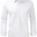 Alimens & Gentle Men's Dress Shirt Regular Fit Stretch Stain Shield Long Sleeve Solid Business Wedding Button Down Shirts 4XL