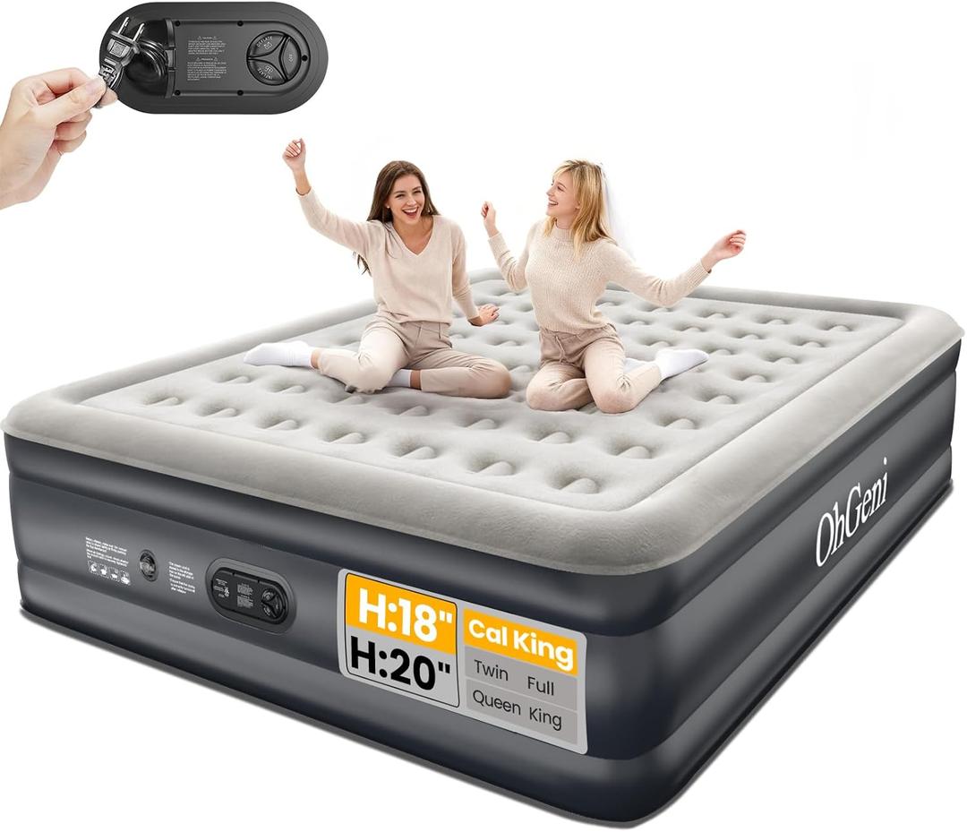 OhGeni Cal King Air Mattress with Built in Pump, 18" Tall Inflatable Blow Up Bed, Luxury Comfort for People(190CM Height), Keep Feet from Dangling, Colchon inflables, Ideal Alternative to a Bed