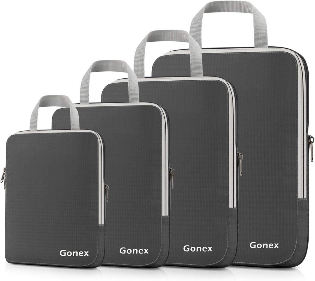 Gonex Compression Packing Cubes, 4pcs Expandable Storage Travel Luggage Bags Organizers (Deep Gray)