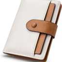 Alldaily Small RFID Blocking Leather Wallet for Women, Bifold with 10 Card Slots and Zipper Pocket (White/Brown)