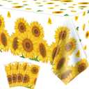 4 Pack Sunflower Tablecloth 51 x 86 Inch Plastic Rustic Sunflower Tablecloth Sunflower Party Tablecloth Sunflower Birthday Party Table Cloth Sunflower Table Covers for Indoor Outdoor Party Decorations (White&yellow)
