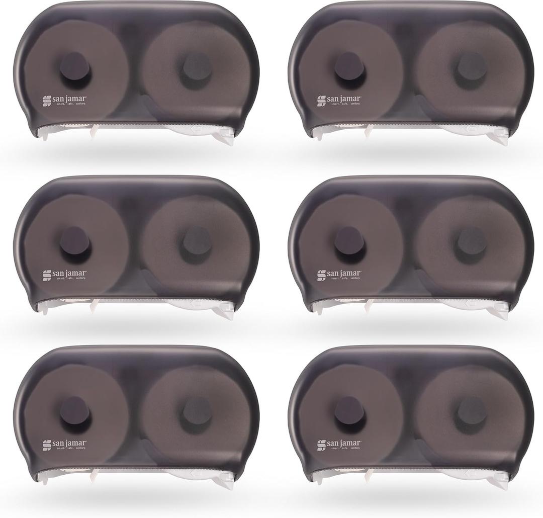 San Jamar Classic Versatwin Plastic Tissue Dispenser, Toilet Paper Holder, Tissue Holder with Dual Dispensing for Bathroom, Commercial, Office, Restaurants, Hospitals, Schools, 5.5 Inches, Black Pearl