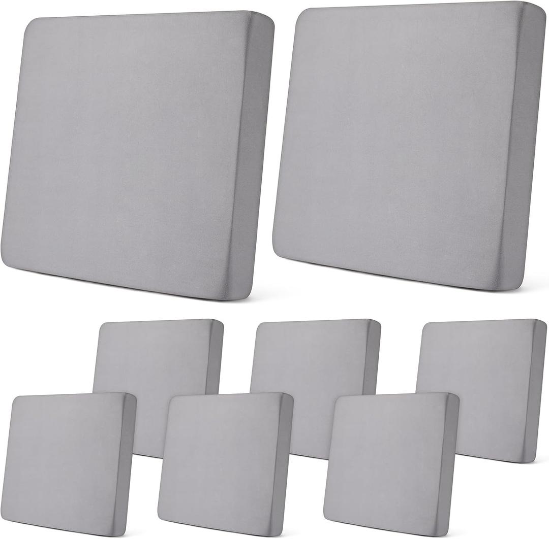 Newwiee 8Pcs Patio Cushion Covers Stretch Outdoor Cushion Cover Replacement for Patio Furniture Sofa Couch Slipcovers, Soft Flexibility Washable Furniture Protector(Waterproof Pure,Light Grey)