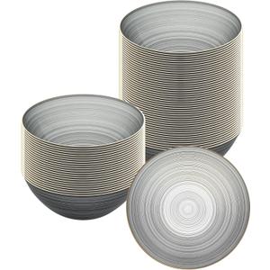 Restaurantware Plastic Bowls 20 Pcs 16 oz Gold Rimmed Disposable Soup Bowls Heavy-Duty Black Translucent Rippled Dinnerware Containers for Party, Desserts, Salads, Snacks, and Catering