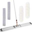 Eyliden Professional 36" Commercial Large Dust Mop | 2 Cotton Cloths & 2 Microfiber Pads, No Rust - Aluminum Head, 60" Telescopic Handle, Sweeper Broom Industrial Mops for Floor Cleaning (White, 36")