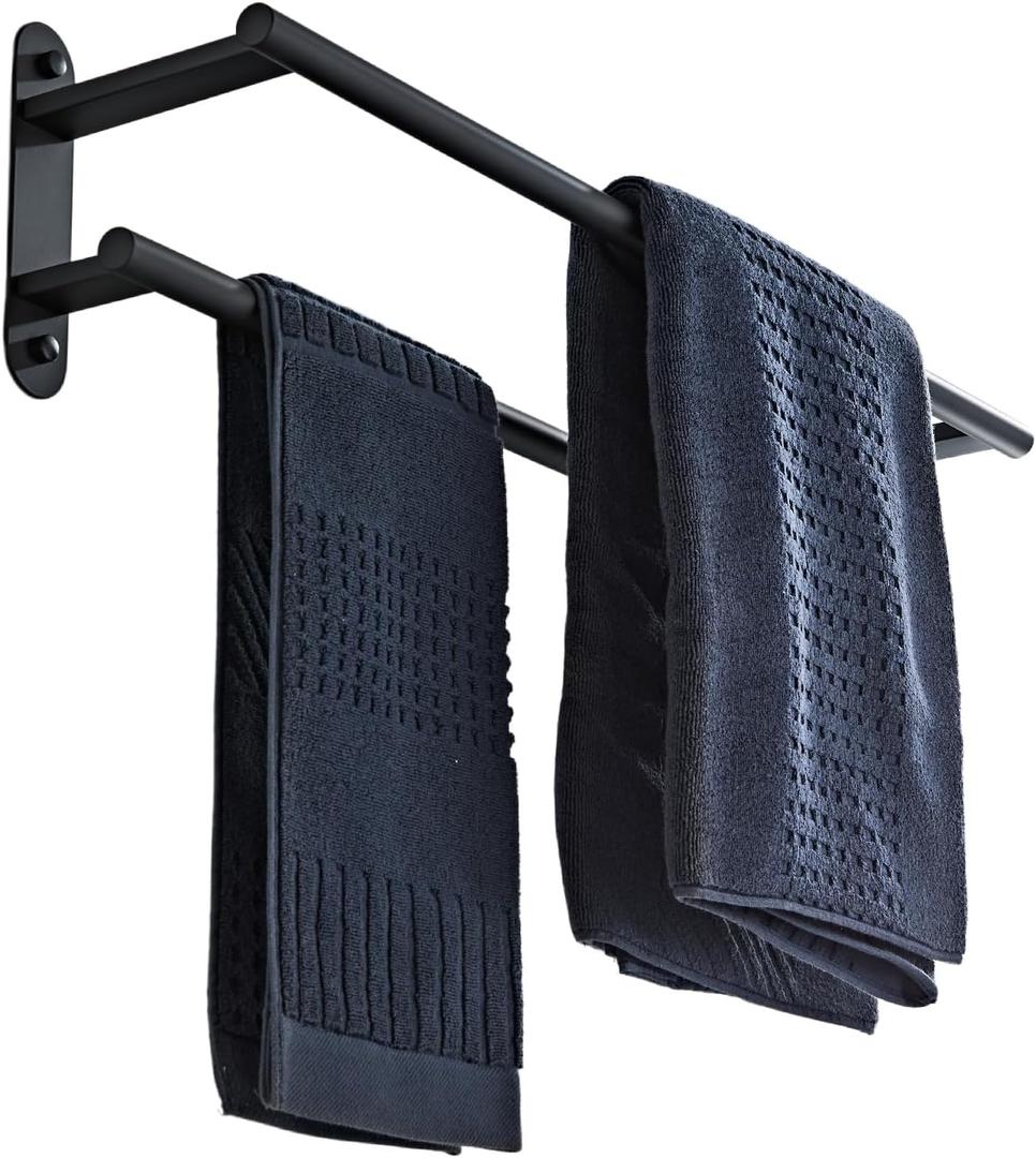 Towel Rack for Bathroom, Double Towel Bar 24 Inch Wall Mounted, Matte Black Stainless Steel Bathroom Towel Holder(Total Length 26-Inch)